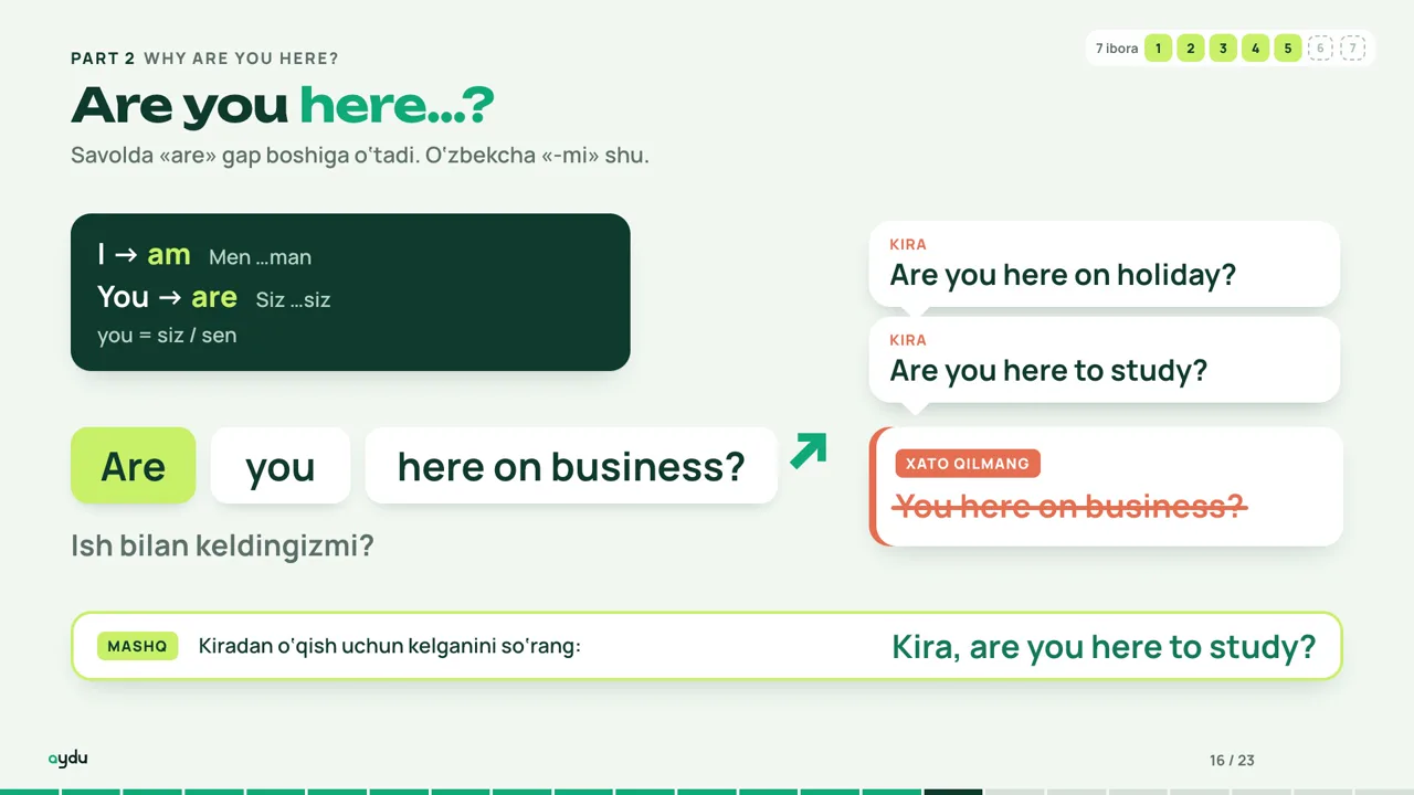 Are you here on business? slaydi